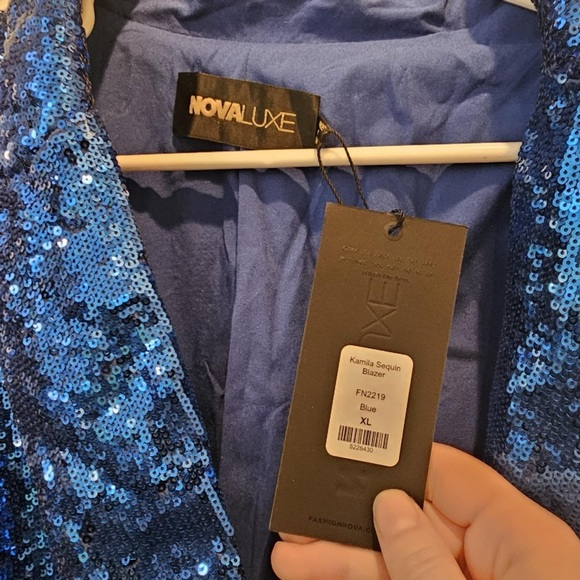 Fashion Nova Luxe Blue Sequin Suit Blazer & Trousers Womens XL Kamila Sequin Set - Picture 3 of 12